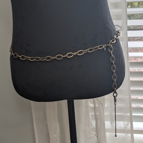 Vintage Chico's Aquamarine/Facetted Acrylic Brass Tone Belt 44" - Picture 6 of 12